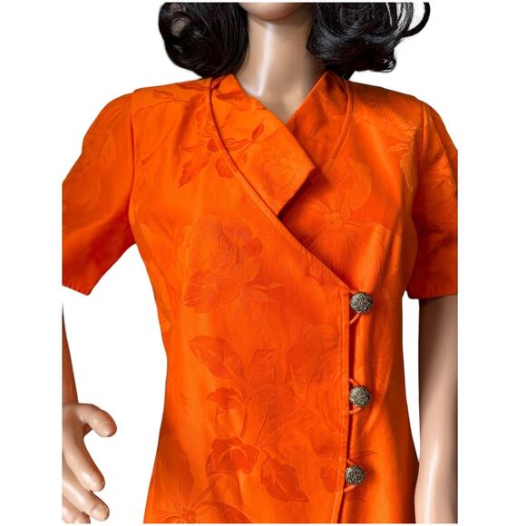 American Vintage 70's Orange Demask print short sleeved coat dress size medium - Picture 4 of 15